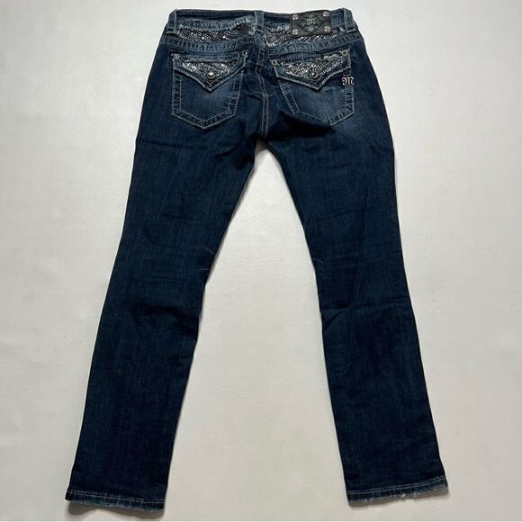 Miss Me | Bedazzled Whispering Effect Factory Distressed Signature Crop Jeans - Picture 5 of 10